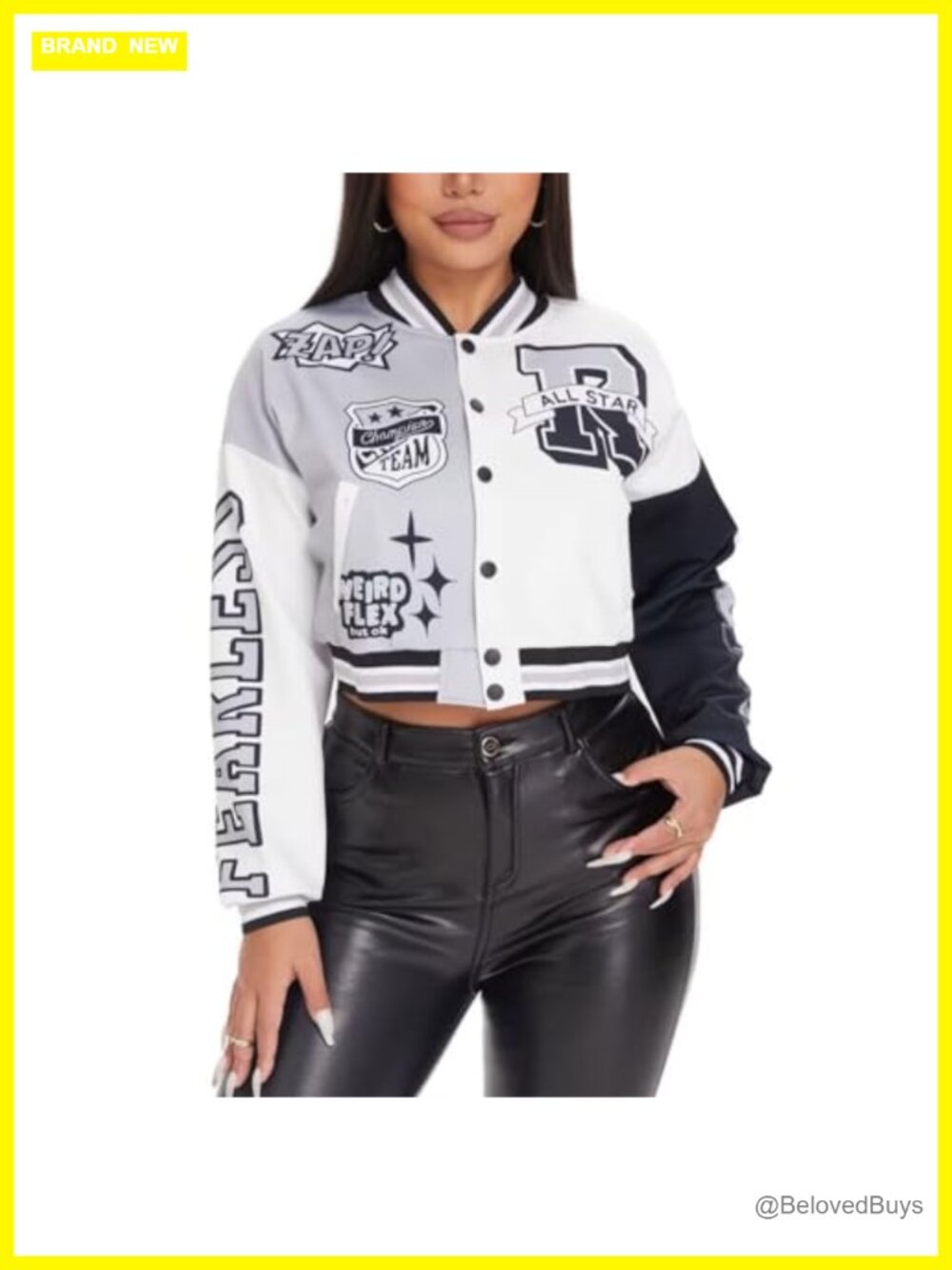 Women's Cropped Varsity Bomber Jacket Letter Print Slim Fit Streetwear Casual